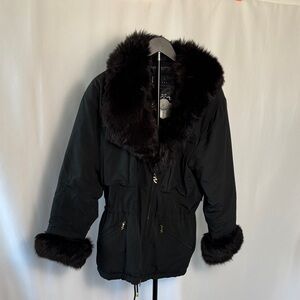 Vintage Bogner Black Ski Jacket with Removable Real Fur Collar Size 12